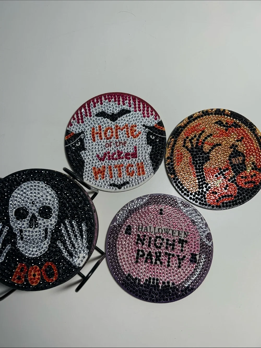 Rhinestone Halloween Coaster Set - Pink, Black, Orange, White